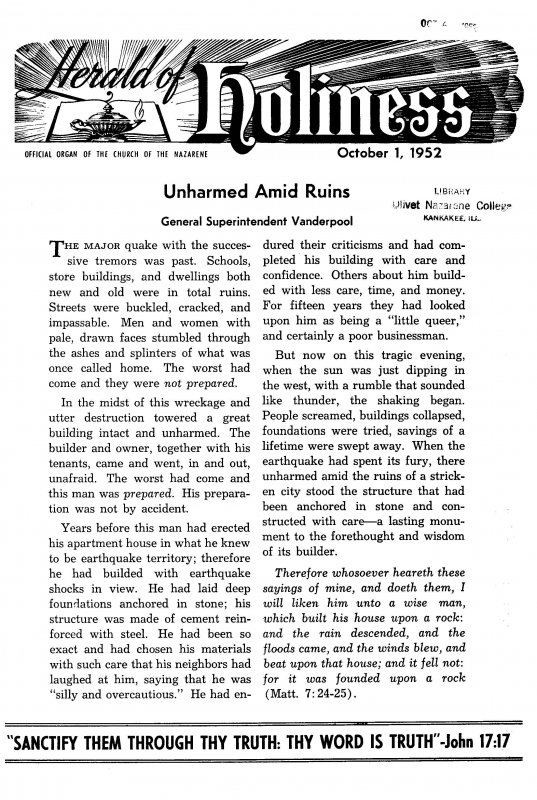 Title Page of Herald of Holiness - October 1, 1952