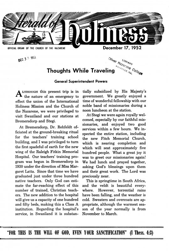 Title Page of Herald of Holiness - December 17, 1952