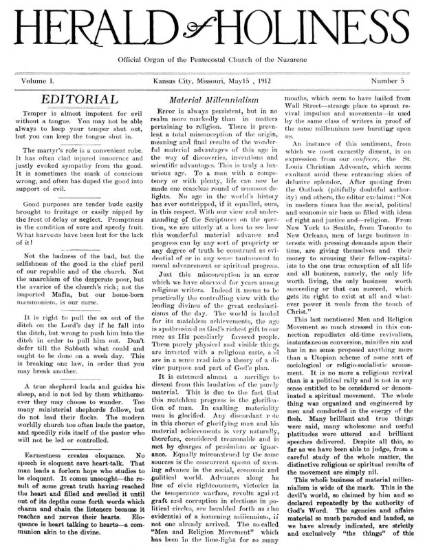 Title Page of Herald of Holiness - May 15, 1912.