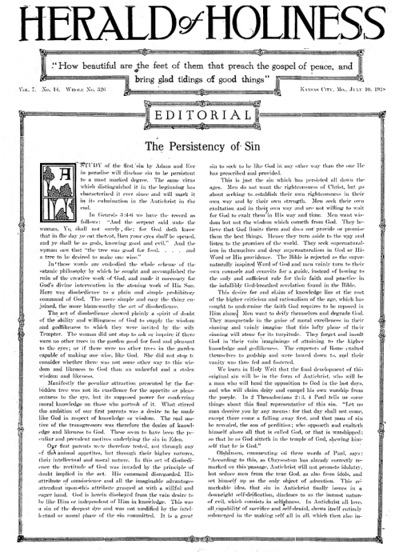 Title Page of Herald of Holiness - July 10, 1918