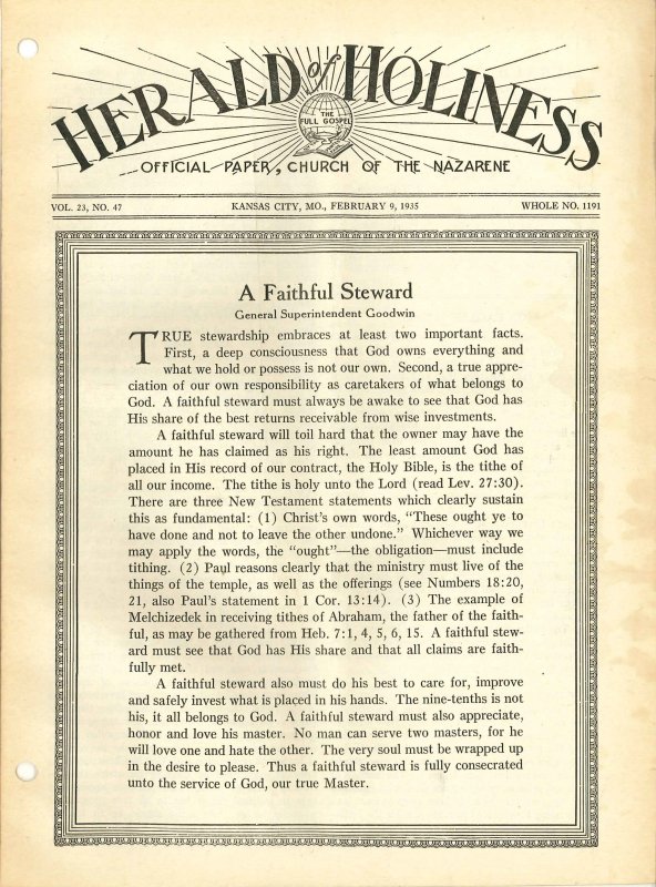 HERALD OF HOLINESS - February 9, 1935