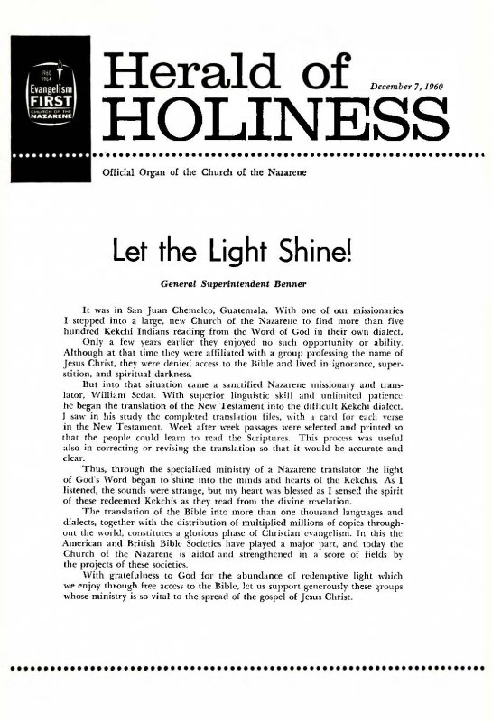 Herald of Holiness - December 7, 1960